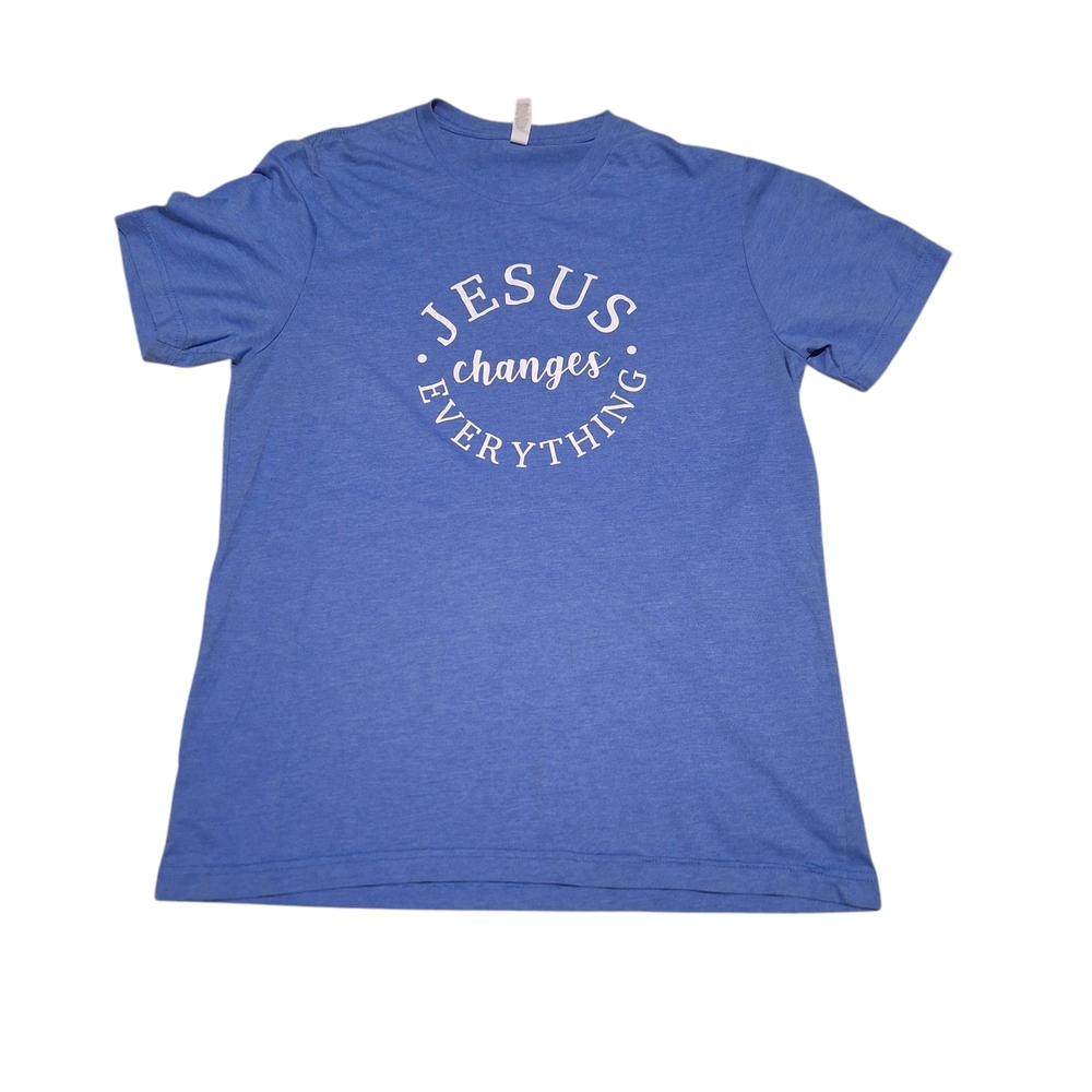 Bella Canvas Blue Graphic T-Shirt "Jesus Changes Everything" Size Large